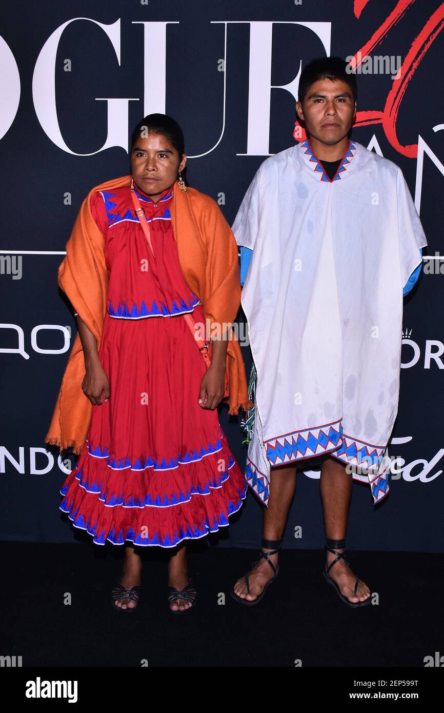 MEXICO CITY, MEXICO - OCTOBER 30: Maria Lorena Ramirez, Mario Ramirez poses  for photos during the black carpet of Vogue Magazine 20th Anniversary at  Museo de Arte Popular on October 30, 2019