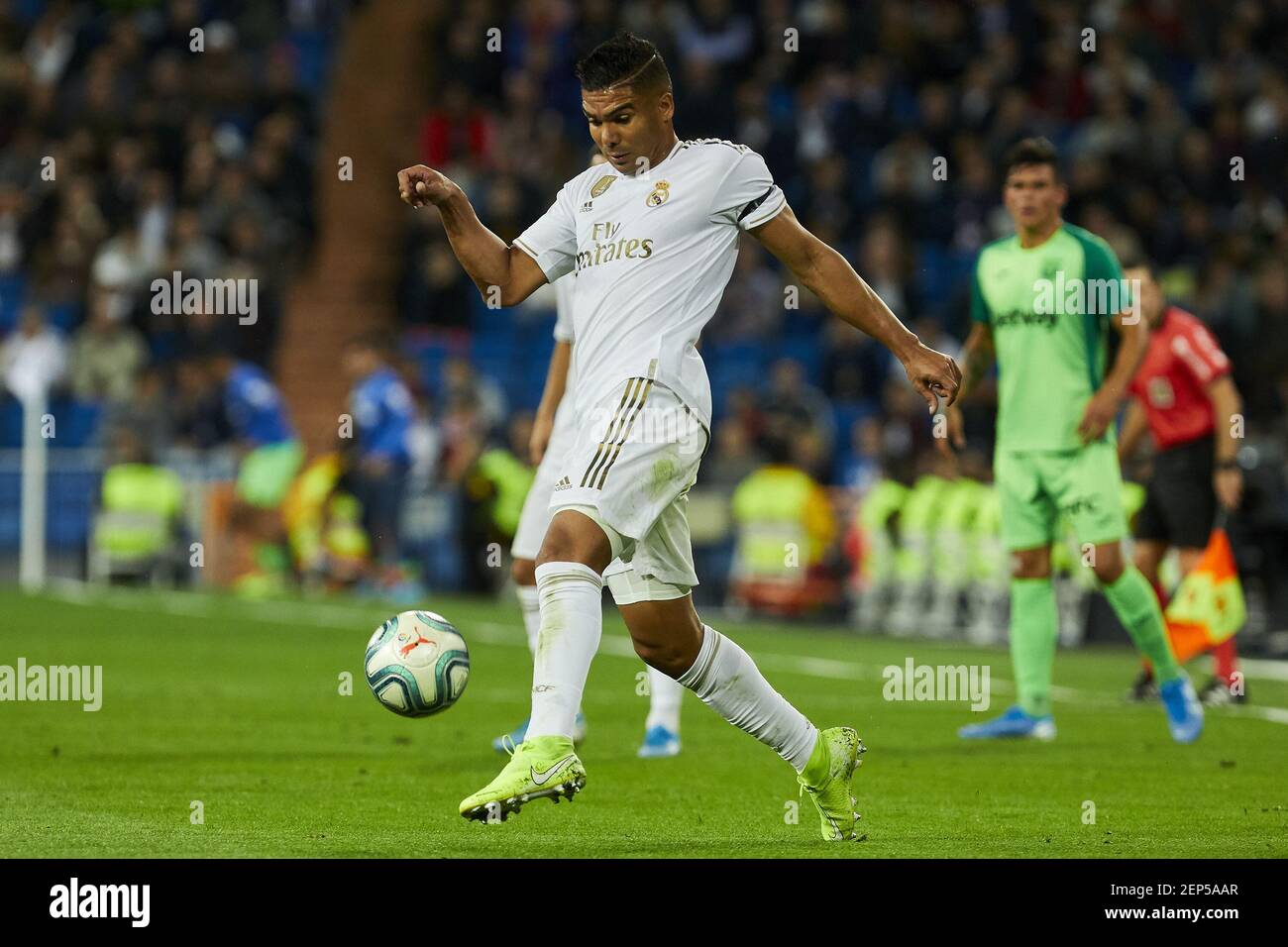 Carlos Henrique Casimiro of Real Madrid and XXX of CD Leganes during La  Liga match between Real Madrid and CD Leganes at Santiago Bernabeu Stadium  in Madrid, Spain on October 30, 2019. (