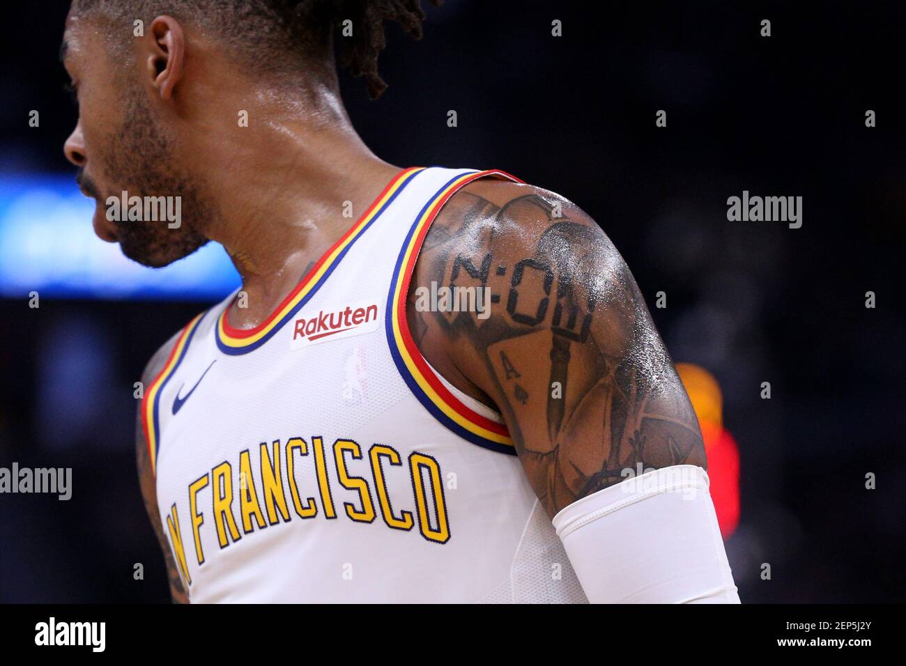 Nov 1 2019 San Francisco Ca Usa A Detail View Of The Tattoos On Golden State Warriors Guard D Angelo Russell 0 Against The San Antonio Spurs In The Third Quarter At The