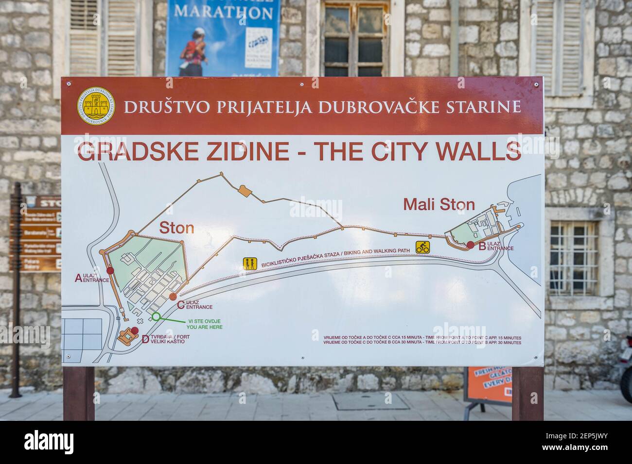 Ston, Croatia - Aug 19, 2020: Map board of Ston city in Croatia summer Stock Photo