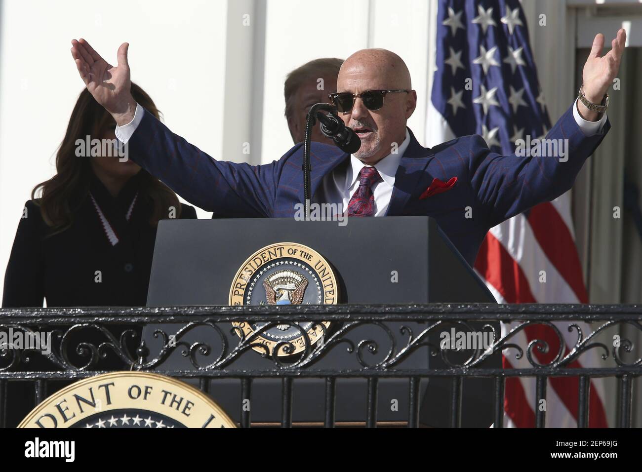 General Manager Michael Rizzo speaks in front of President Donald Trump ...