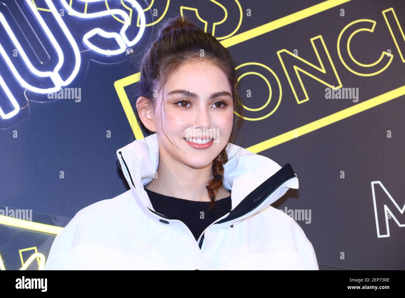 Hannah Quinlivan attended the opening ceremony of Moncler Genius concept  store with a white down jacket and cute braids in Taipei,Taiwan, China on  November 7, 2019. (Photo by Top Photo/Sipa USA Stock