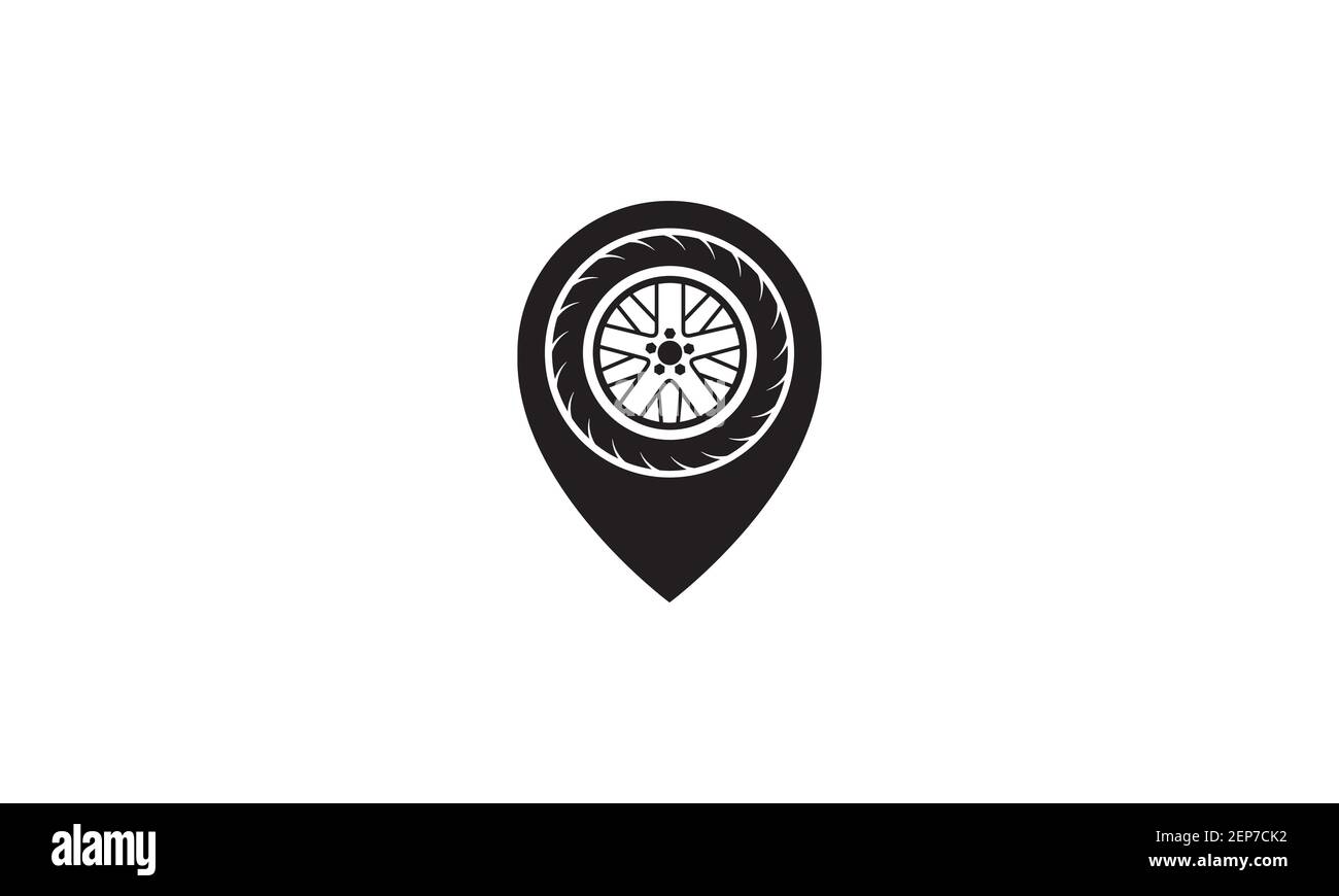 wheel tire rim with pin map location logo design vector icon symbol graphic illustration Stock Vector