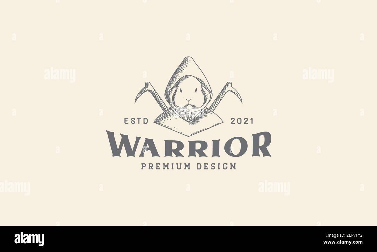 rabbit ninja vintage vector illustration Stock Vector
