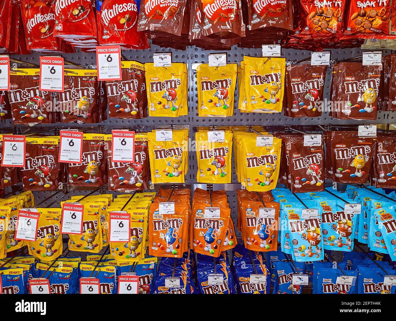 Mackay, Queensland, Australia - February 2021: Confectionery for sale in shopping center store Stock Photo