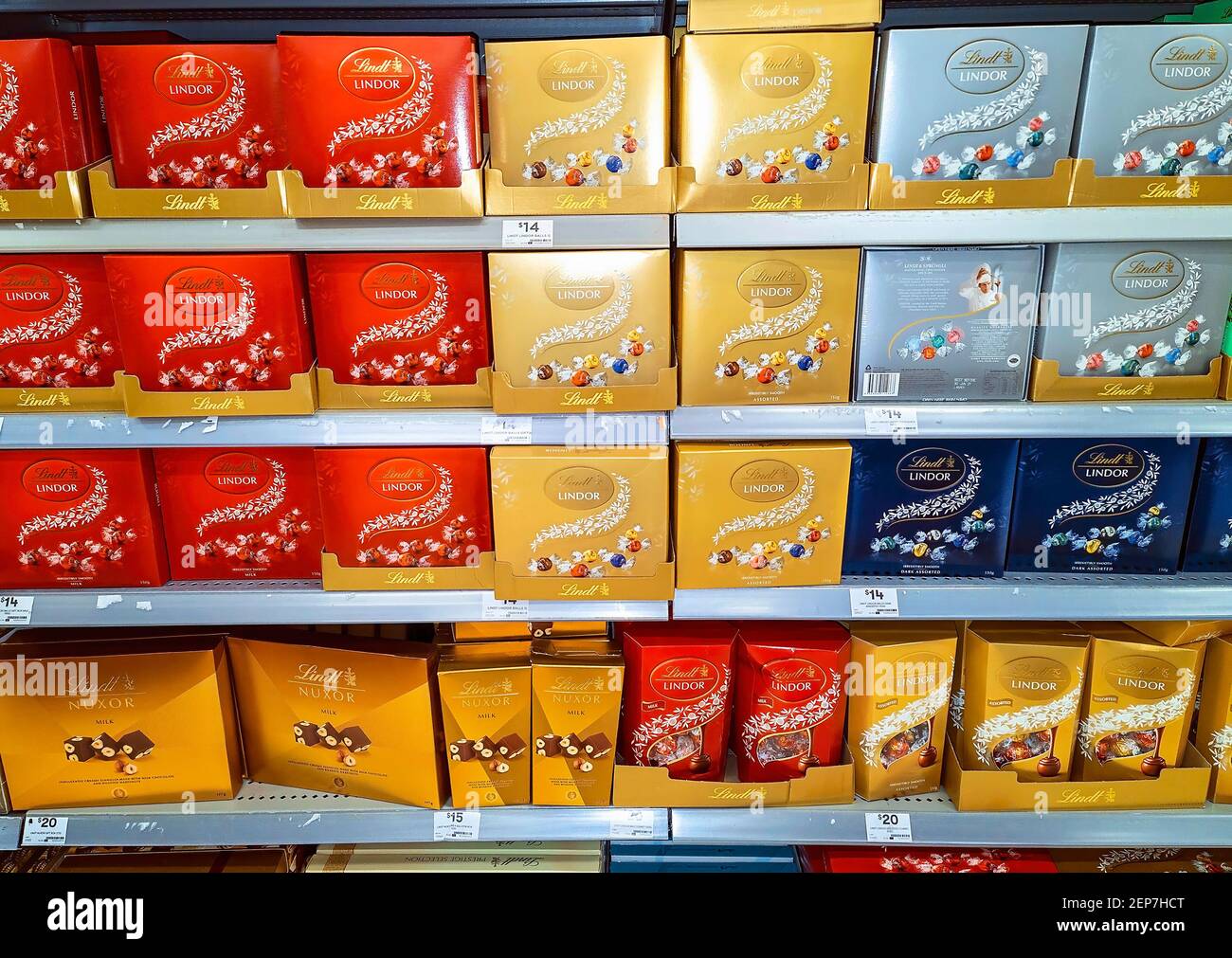 Mackay, Queensland, Australia - February 2021: Chocolates for sale in shopping center store Stock Photo