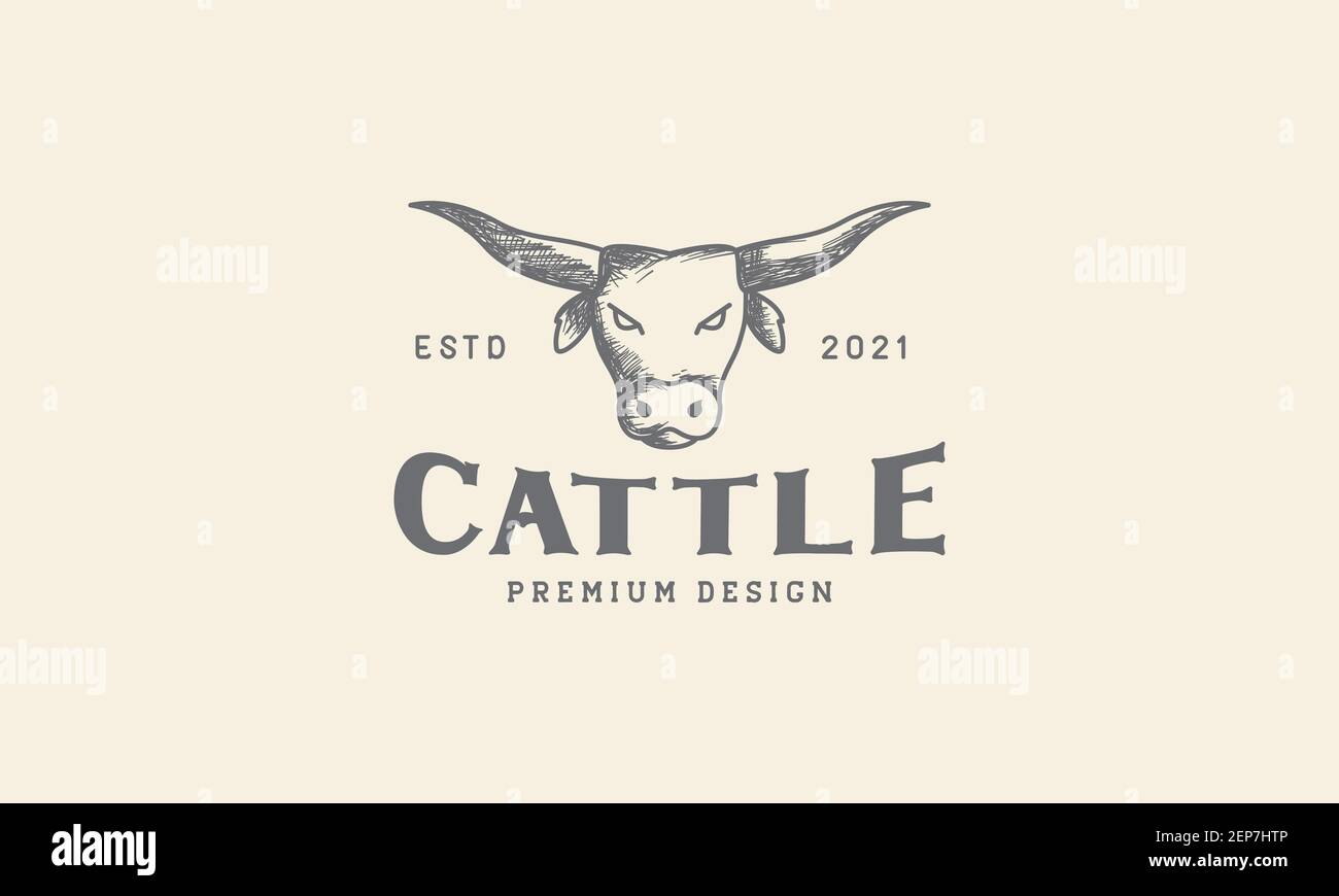 cow head engraved logo design vector icon symbol graphic illustration ...