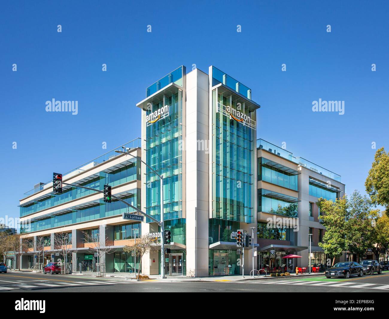 Palo Alto, CA, USA - February 24, 2021:Facade of Amazon Corporate Office, an American multinational technology company based in Seattle, Washington Stock Photo