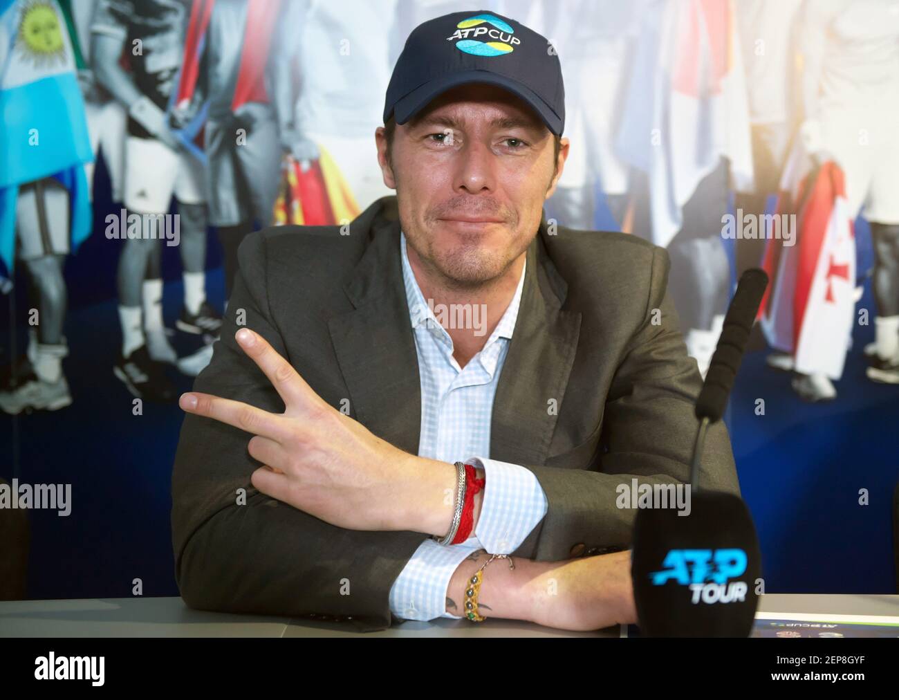 Press conference of national teams' captains at the new ATP team  competition of the final ATP tournament (Association of Tennis  Professionals). Russian national team captain, Russian tennis player Marat  Safin during the