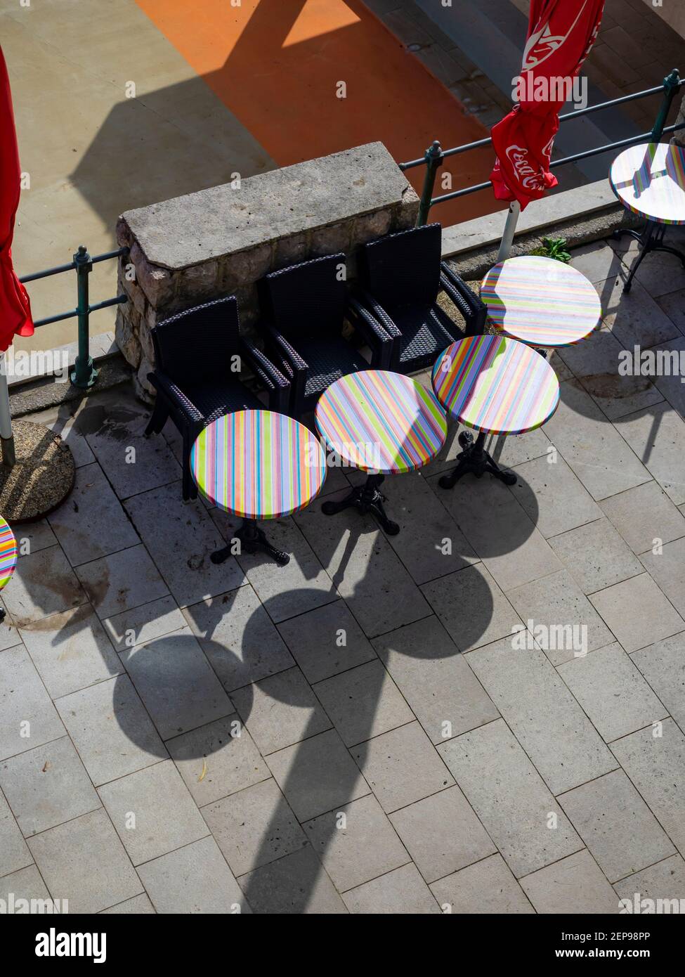 Korona Covid-related empty chairs outside in Opatija in Croatia Europe 2021 Stock Photo