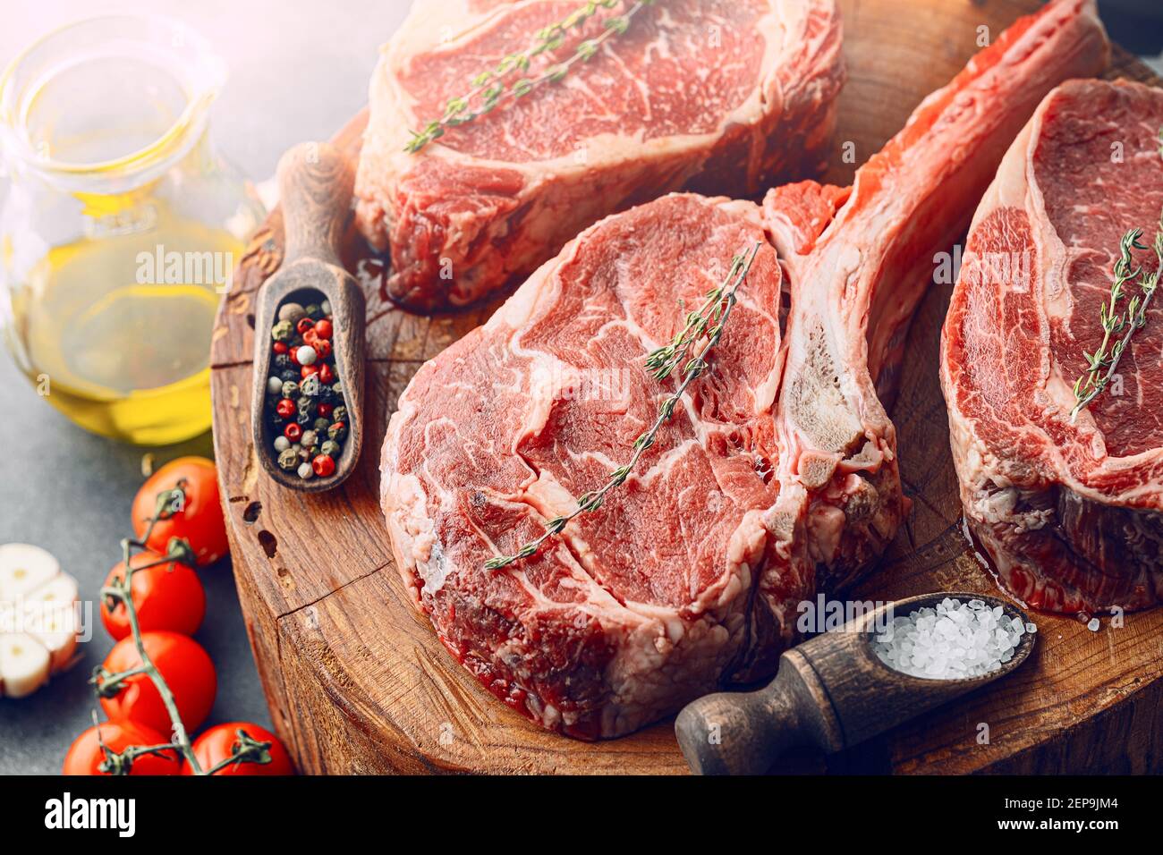 Fresh raw Prime Black Angus beef steaks. Variety of raw beef meat ...