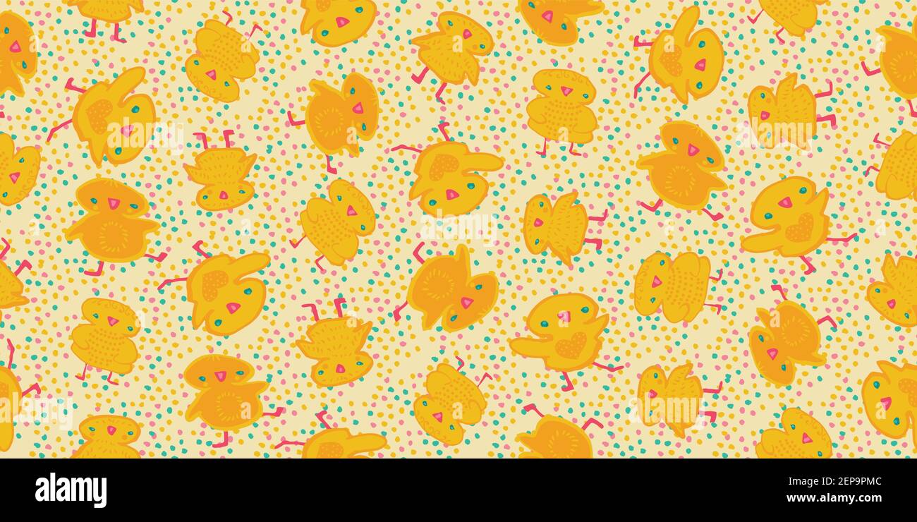 cute cheerful chickens seamless vector pattern Stock Vector
