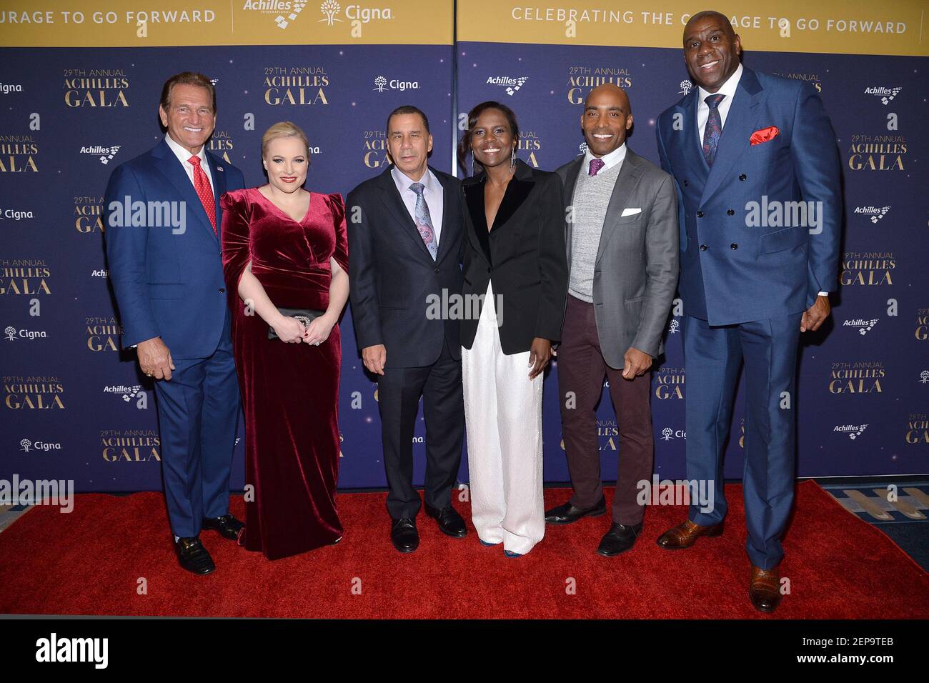 L-R) Former NFL players Joe Theismann and former NBA player Magic Johnson  attend The 29th Annual Achilles Gala at Cipriani South, New York, NY,  November 20, 2019. (Photo by Anthony Behar/Sipa USA