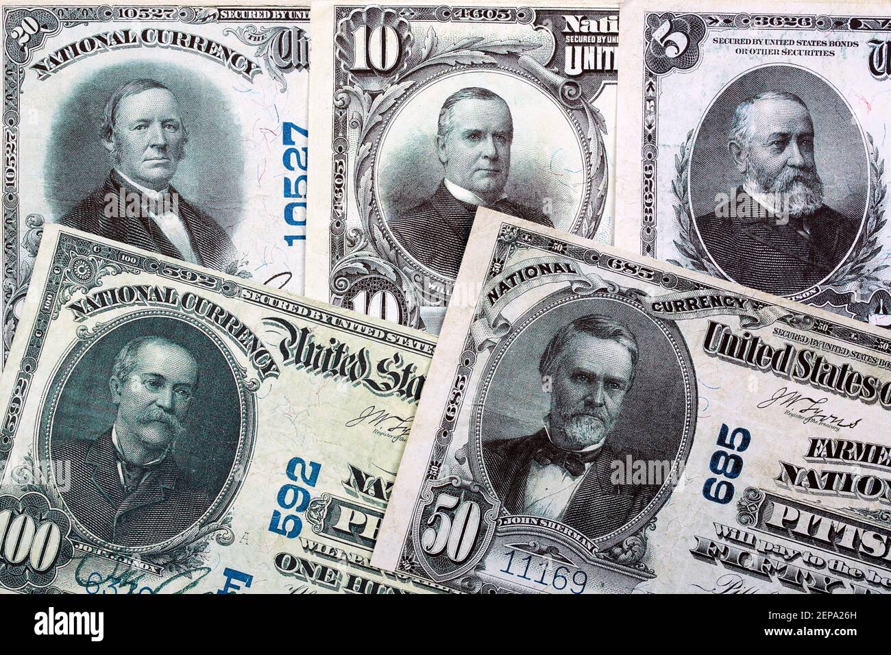 National Bank Notes - USA currency issued in 1902 Stock Photo