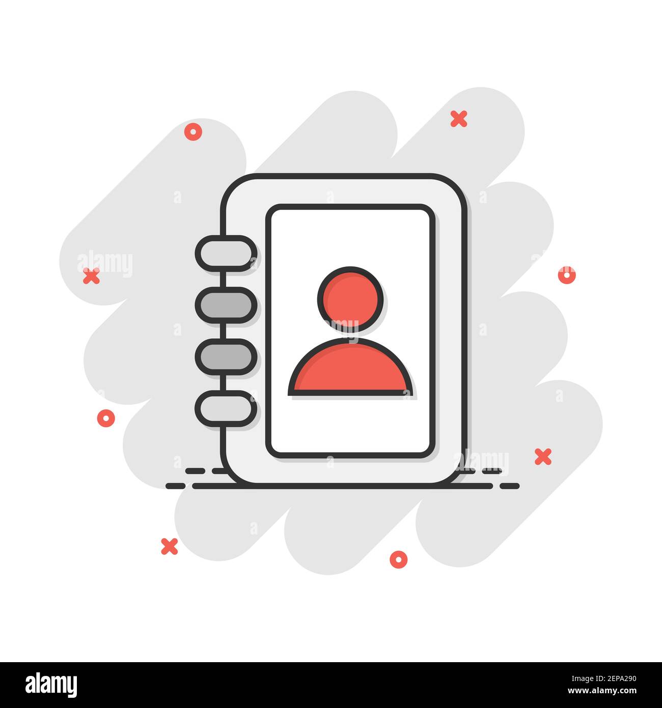 Vector cartoon address book icon in comic style. Contact note sign ...