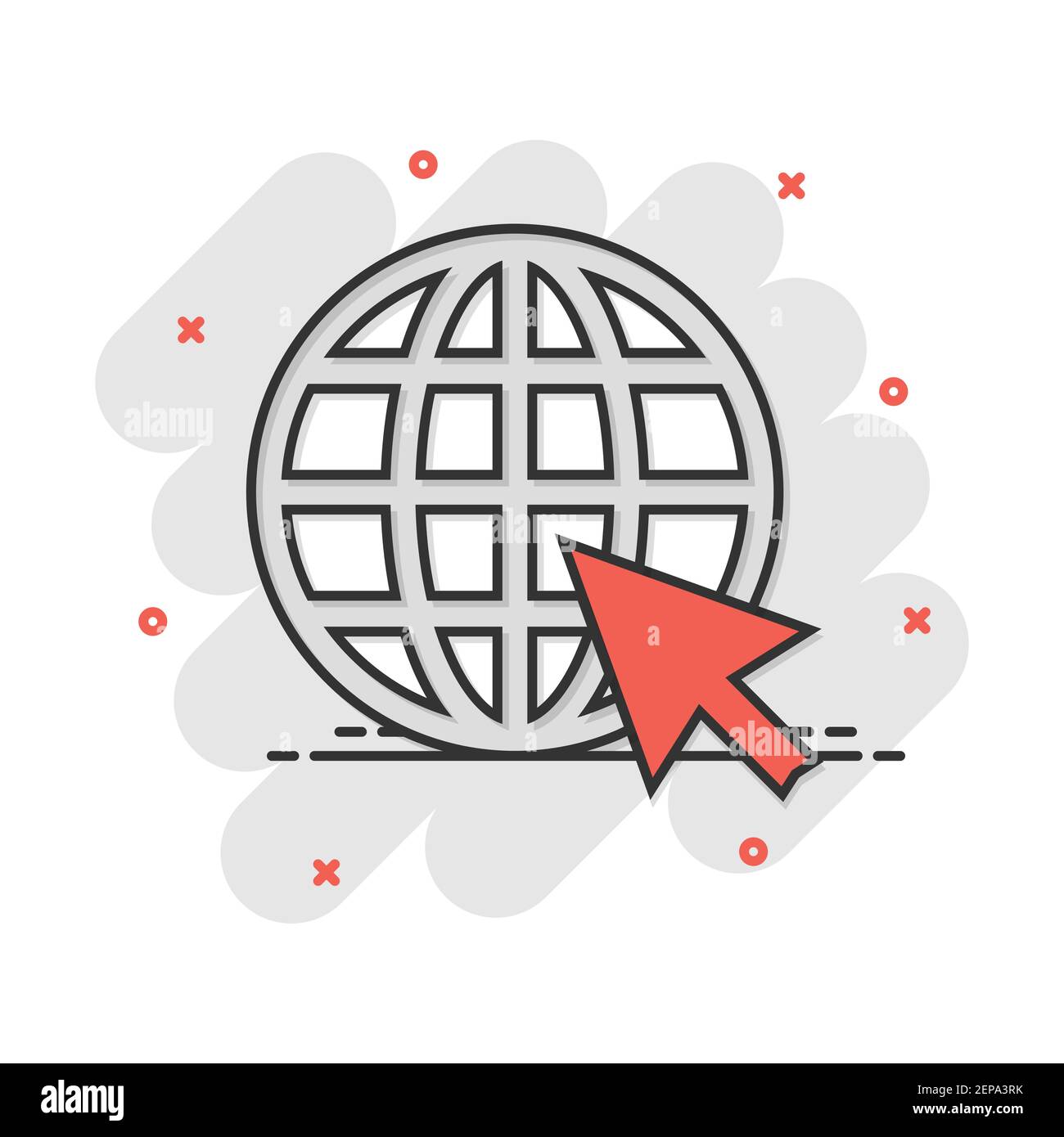 Vector cartoon go to web icon in comic style. Globe world sign