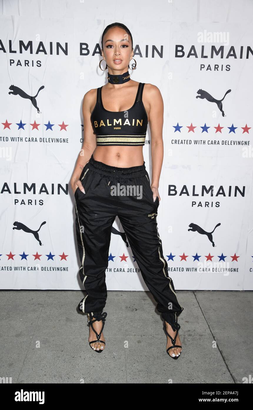 Draya Michele wearing Puma X Balmain arrives to the Launch of Puma X  Balmain collaboration created by Cara Delevingne and Olivier Rousteing,  held at Milk Studios in Los Angeles, CA on Thursday,