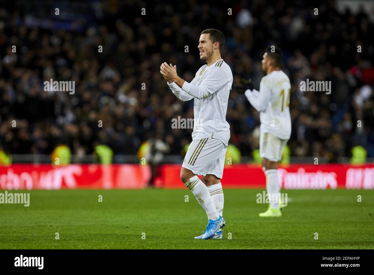 Eden Hazard of Real Madrid celebrates victory after the La Liga match