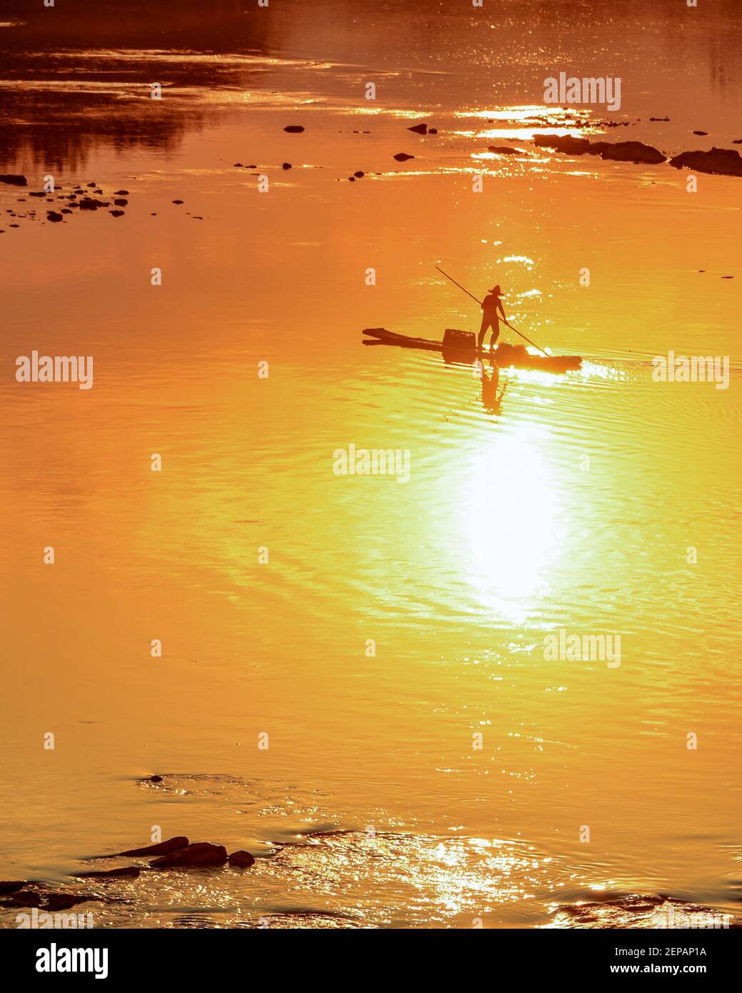 Jiangxi ,CHINA-Sunset scenery of the Quanjiang river in Suichuan county ...