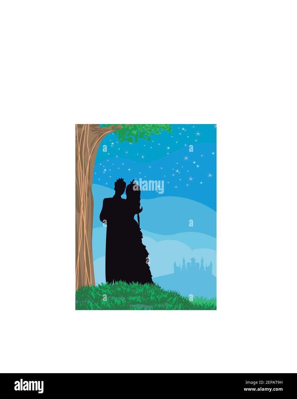 Magic castle and princess with prince Stock Vector