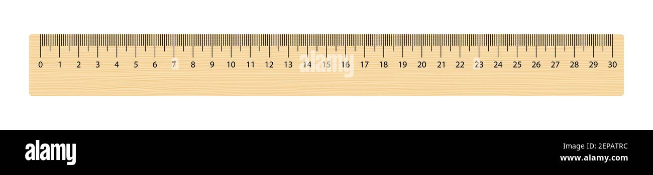 Realistic wooden ruler 30 centimeters. Math tool. Vector illustration isolated on white Stock Vector