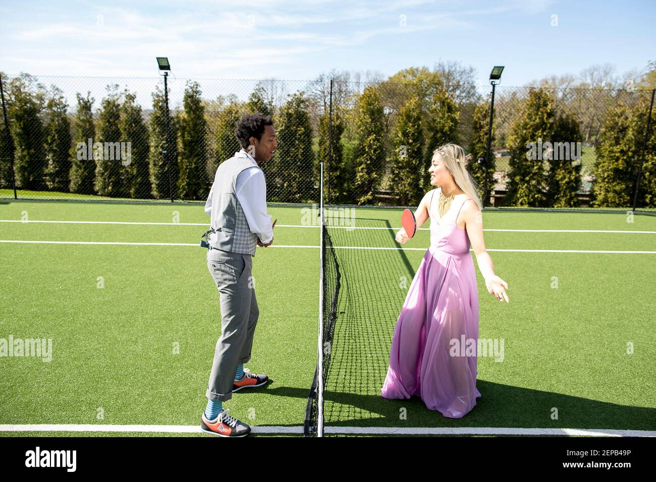 Tennis court fashion story with to models Stock Photo Alamy