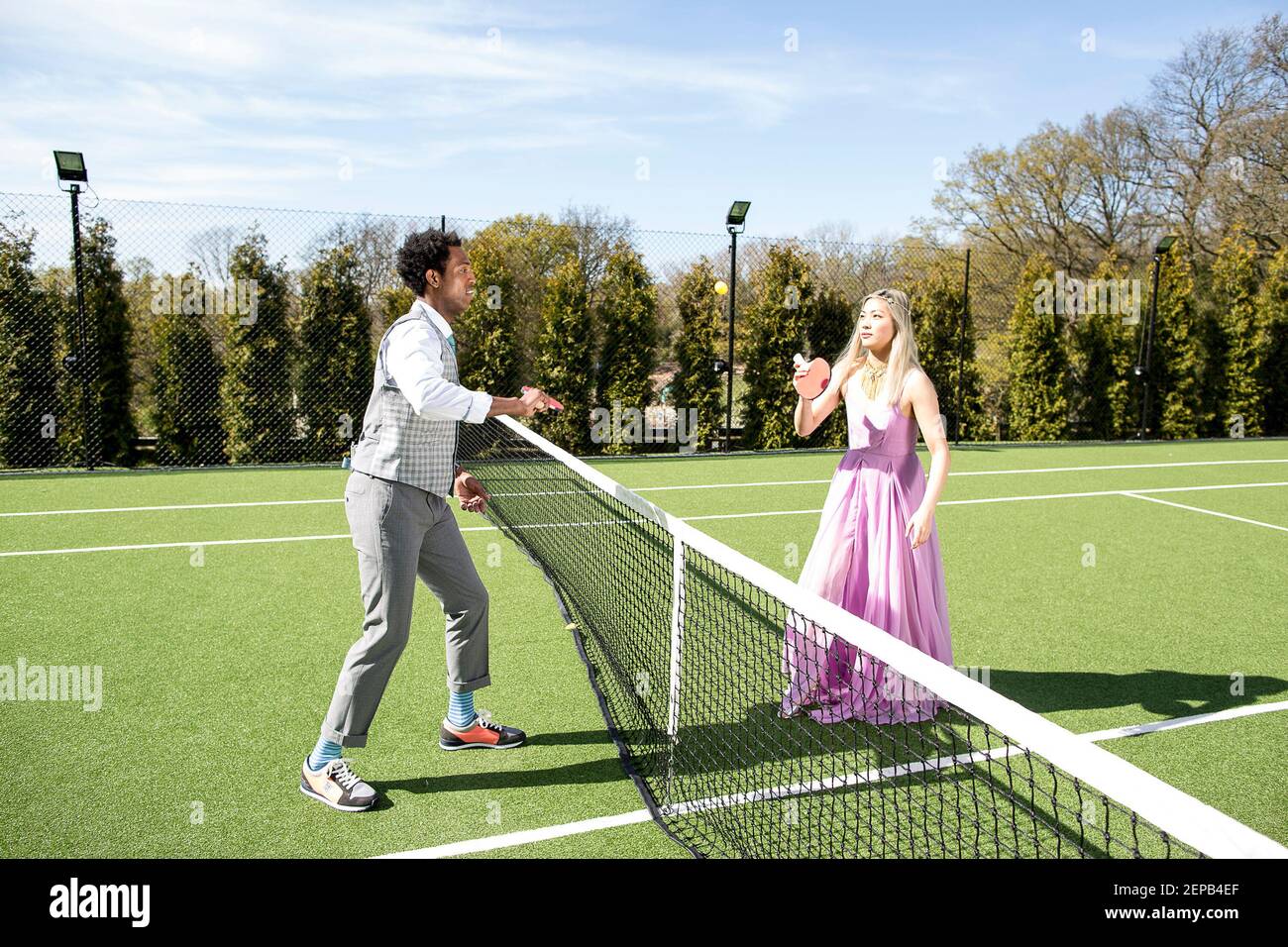 Tennis court fashion story with to models Stock Photo Alamy