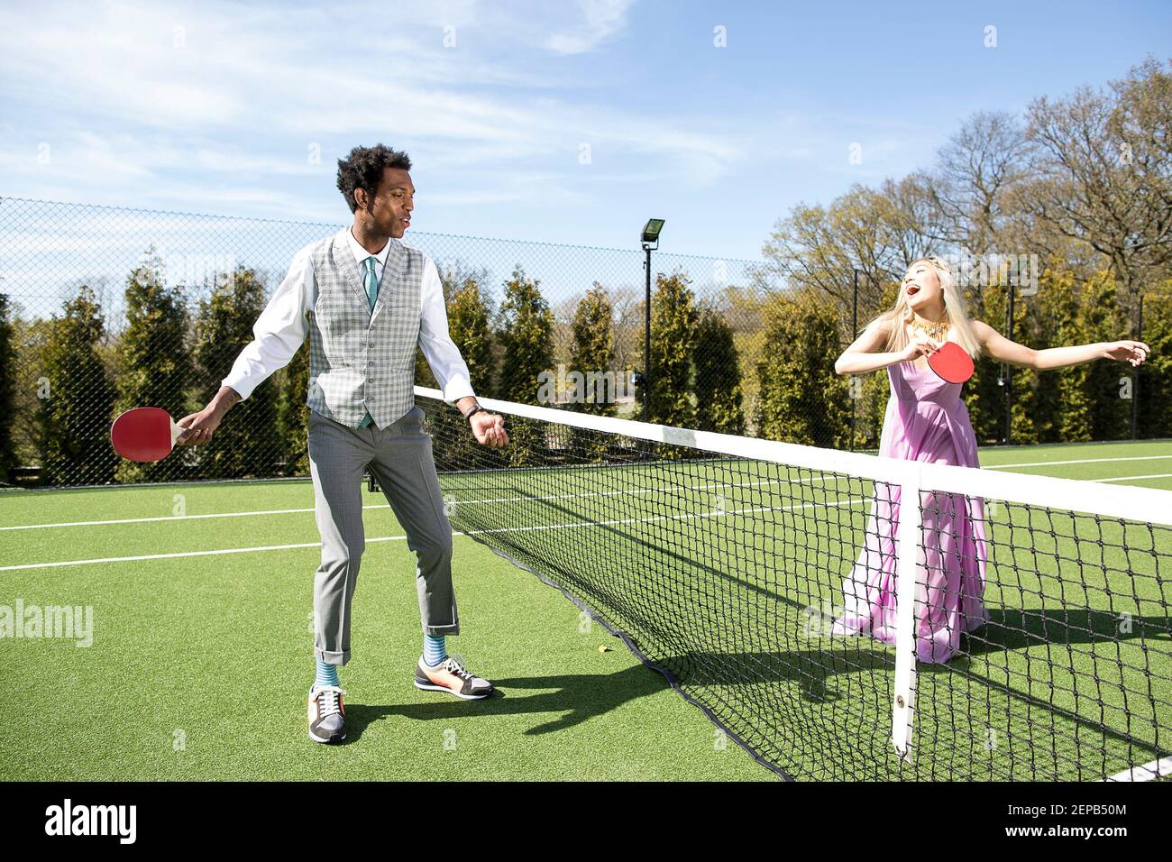 Tennis court fashion story with to models Stock Photo Alamy