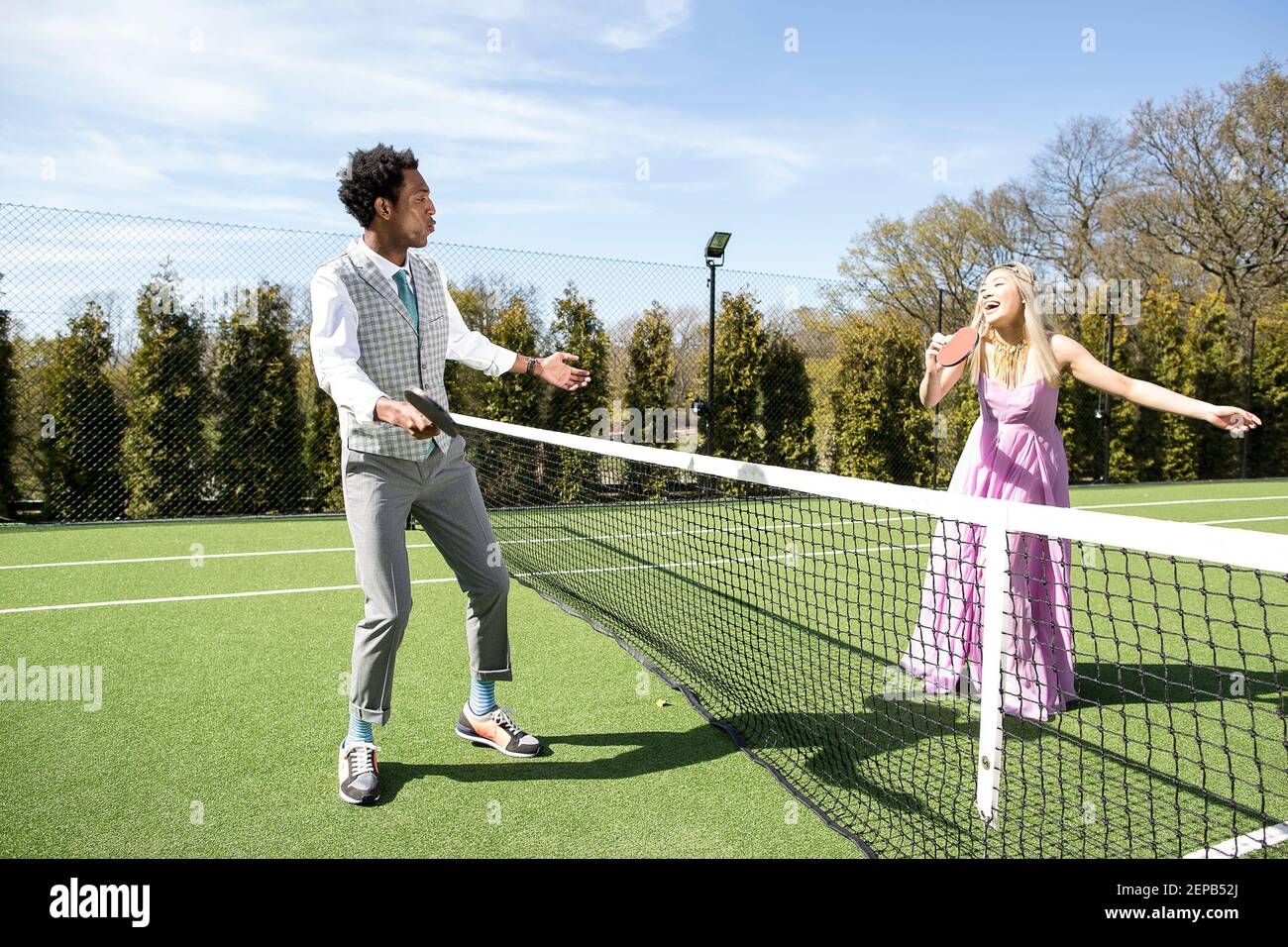 Tennis court fashion story with to models Stock Photo Alamy