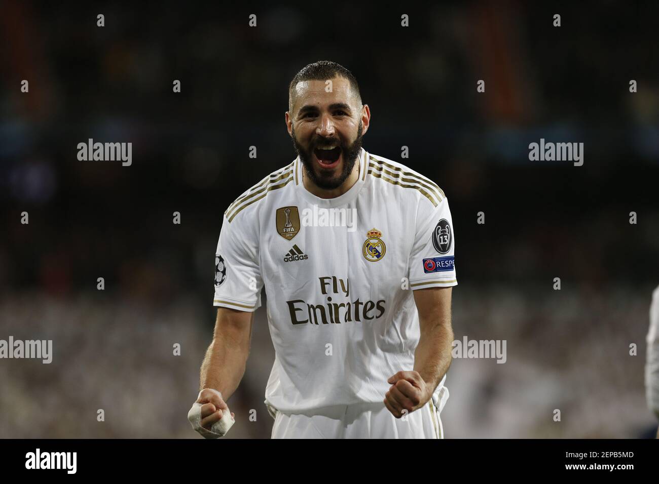 Real Madrid CF's Karim Benzema celebrates after scoring a goal during ...