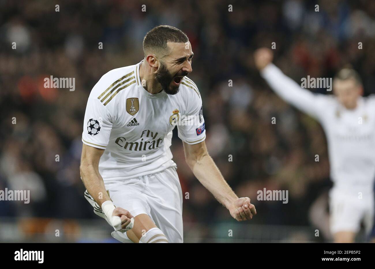 Real Madrid CF's Karim Benzema celebrates after scoring a goal during ...