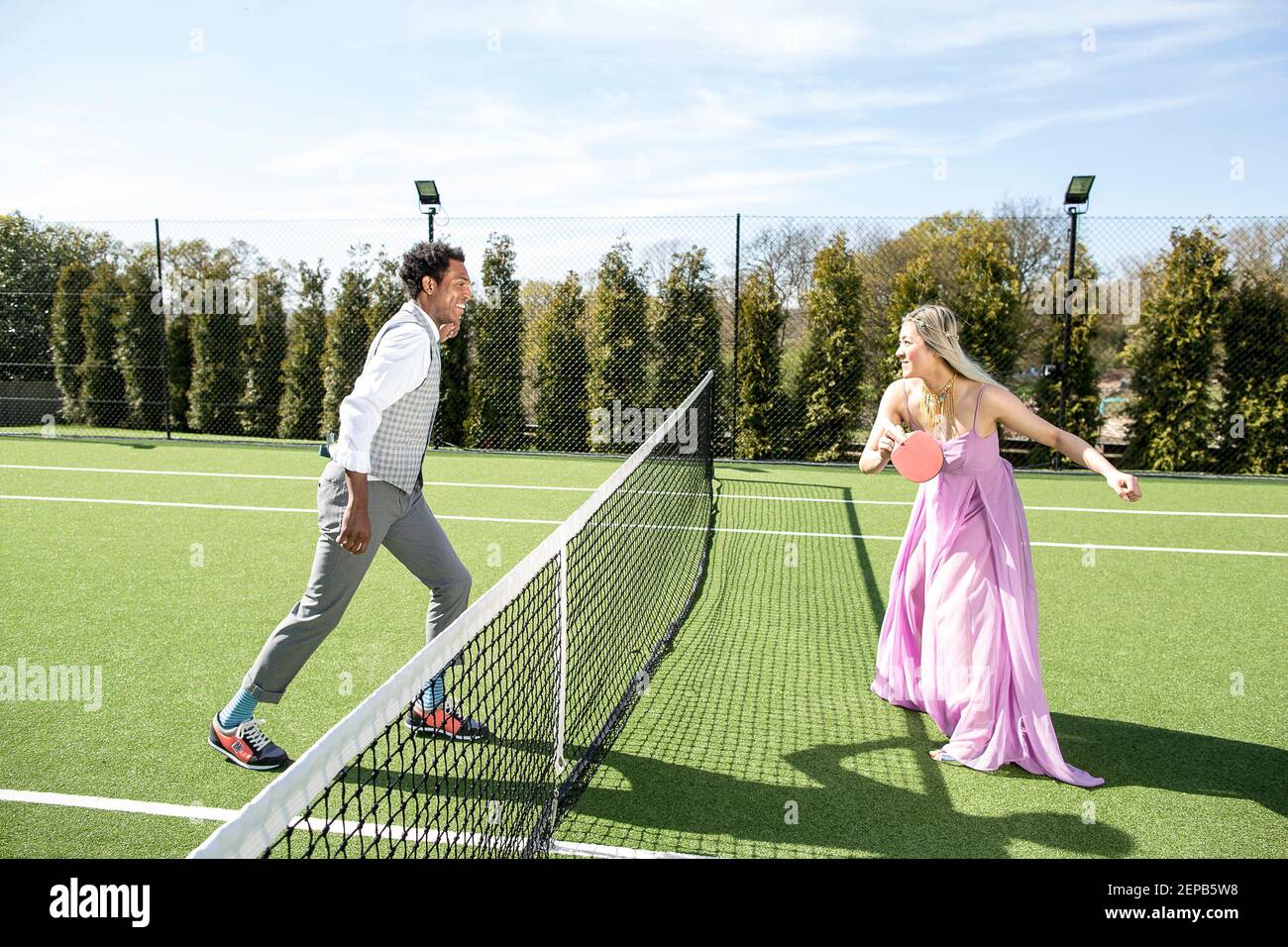 Tennis court fashion story with to models Stock Photo Alamy