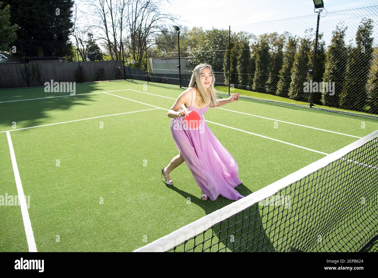 Tennis court fashion story with to models Stock Photo Alamy