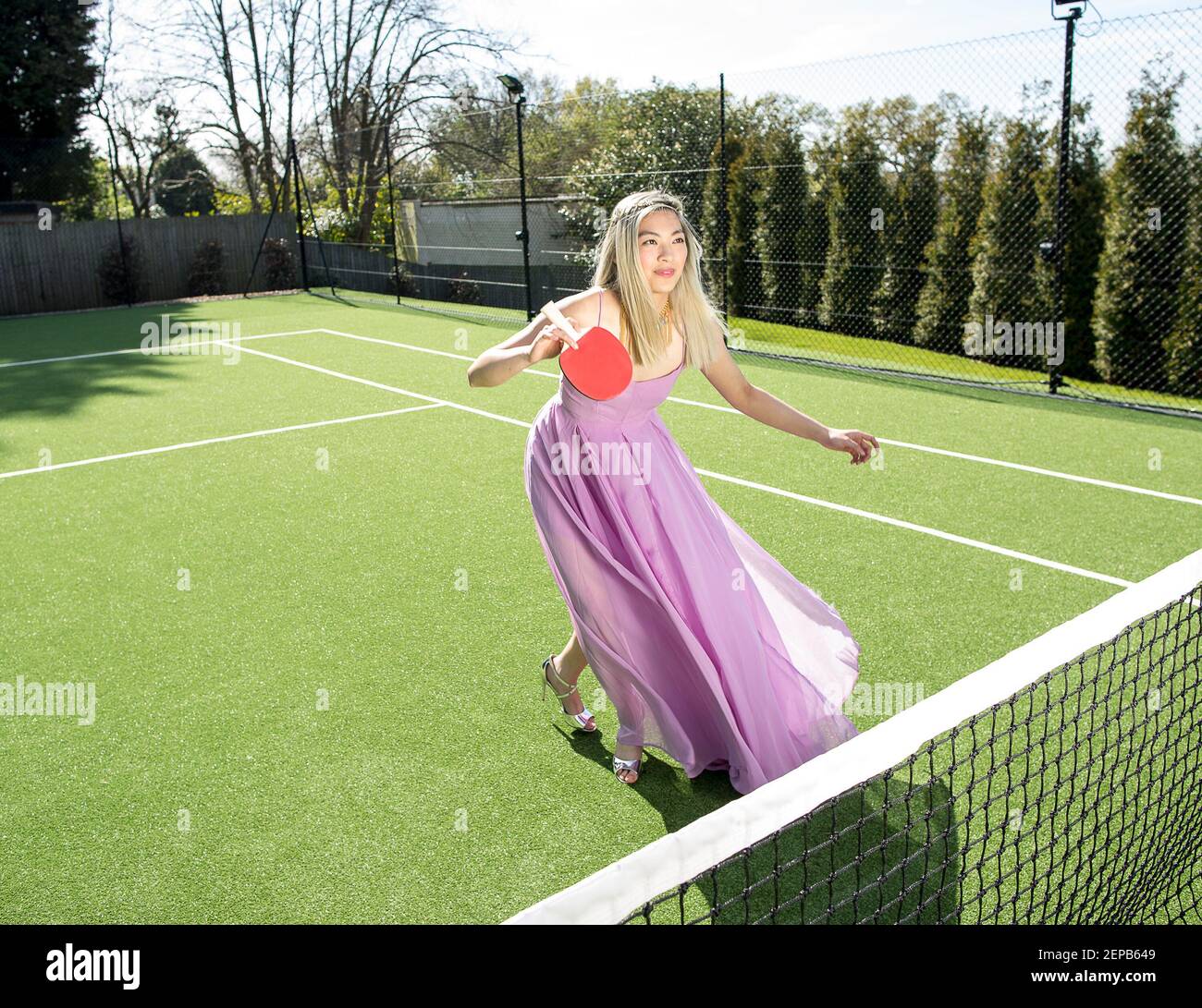 Tennis court fashion story with to models Stock Photo Alamy