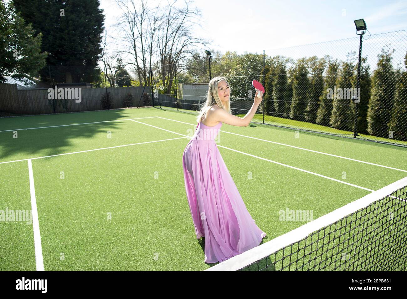Tennis court fashion story with to models Stock Photo Alamy