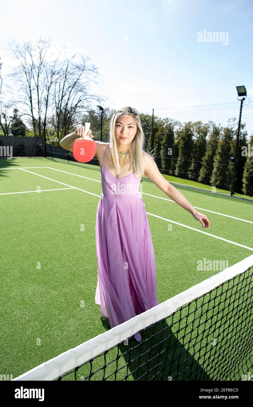 Tennis court fashion story with to models Stock Photo Alamy