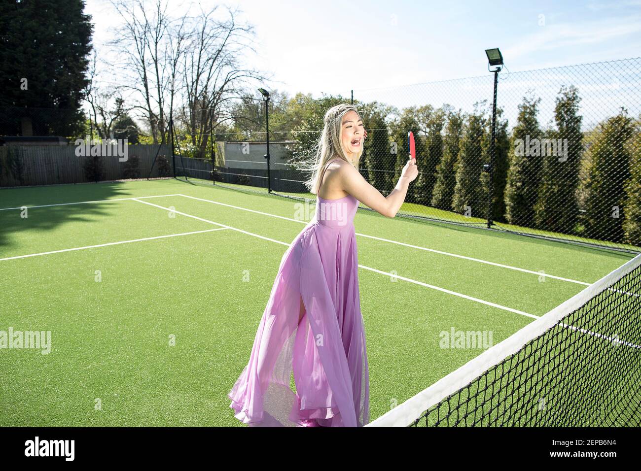 Tennis court fashion story with to models Stock Photo Alamy