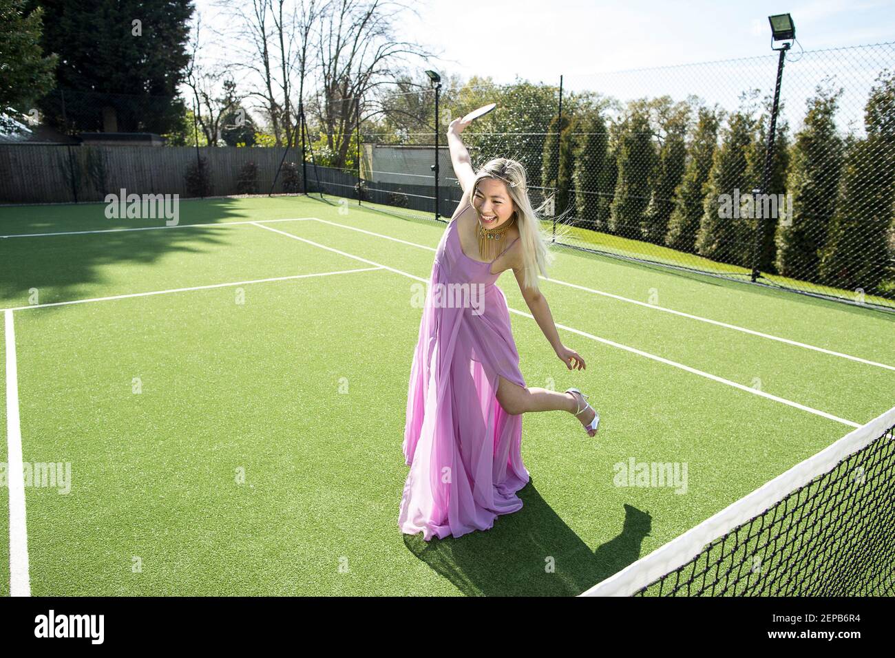 Tennis court fashion story with to models Stock Photo Alamy