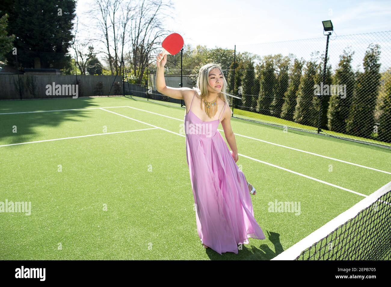 Tennis court fashion story with to models Stock Photo Alamy