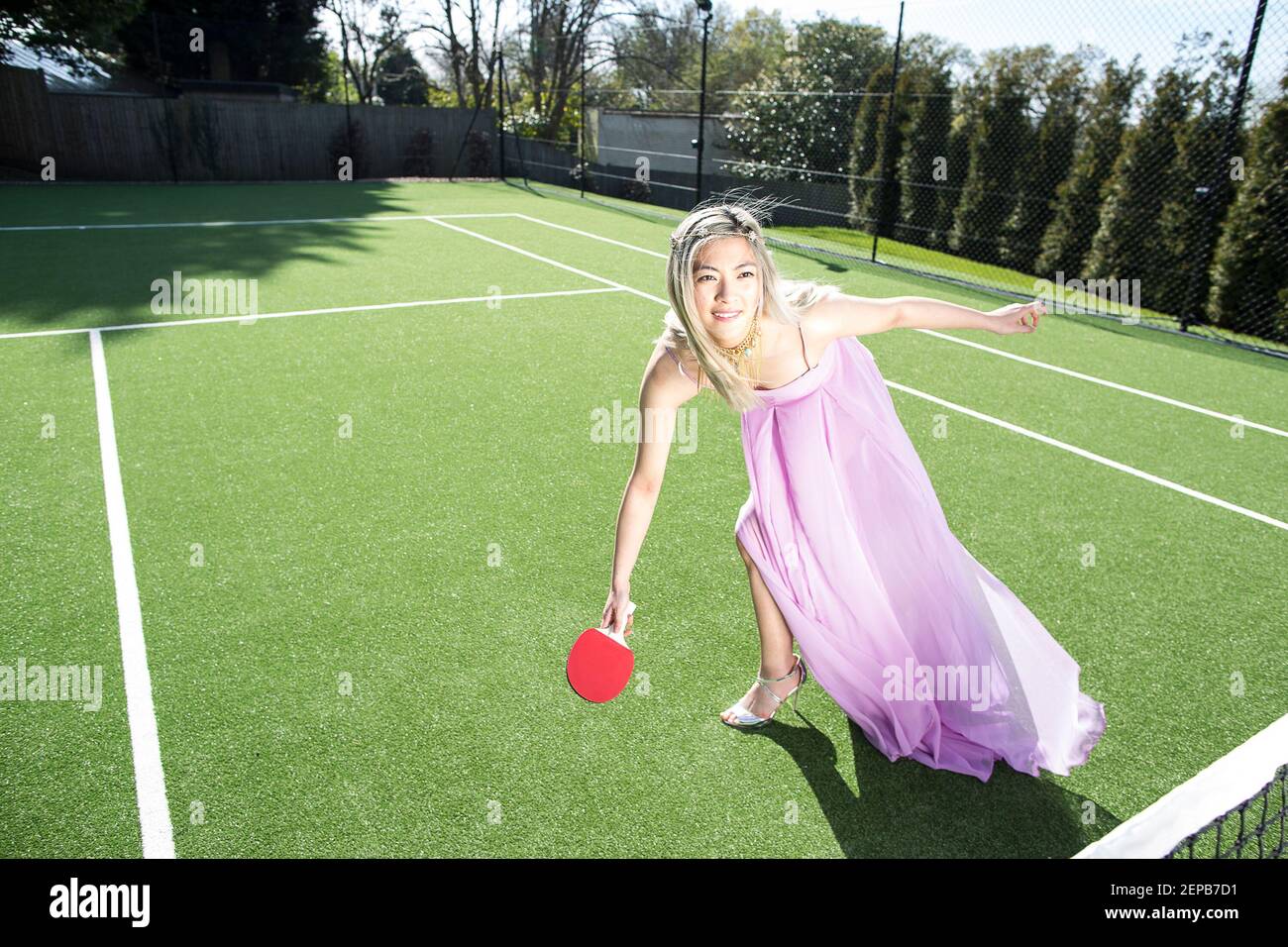 Tennis court fashion story with to models Stock Photo Alamy