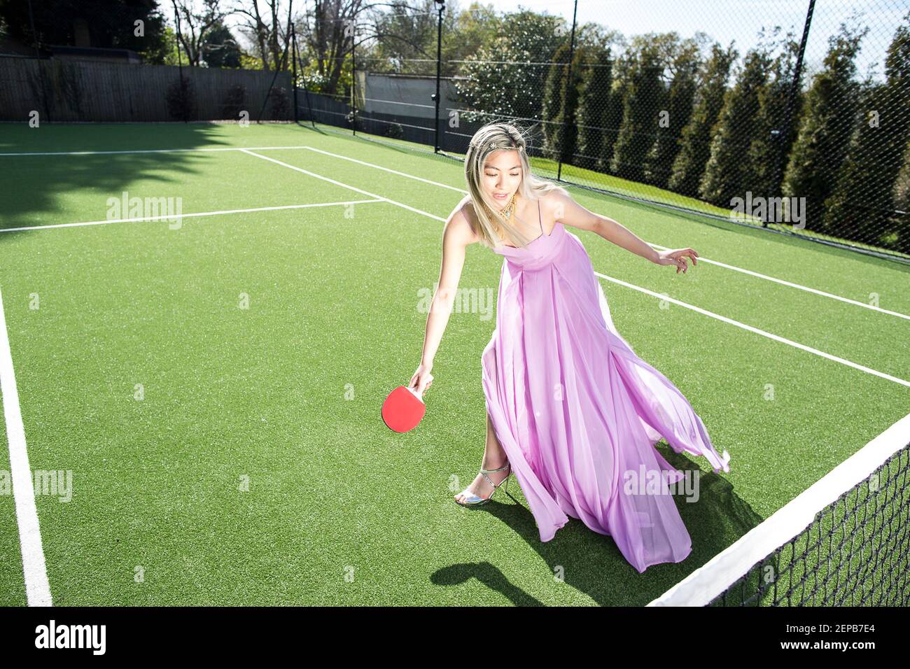 Tennis court fashion story with to models Stock Photo Alamy