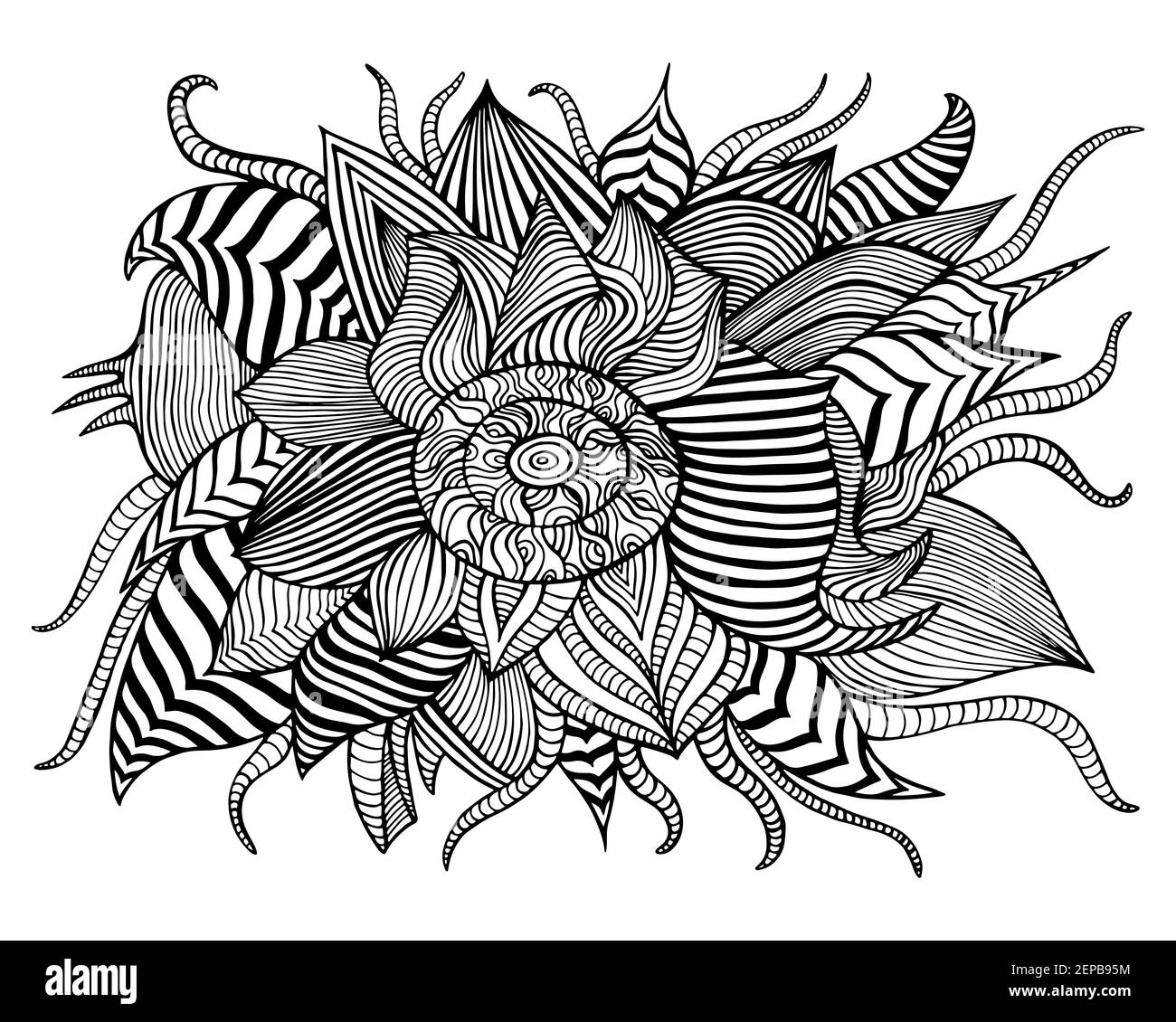 Surreal fantastic abstract flower with many patterns coloring page ...