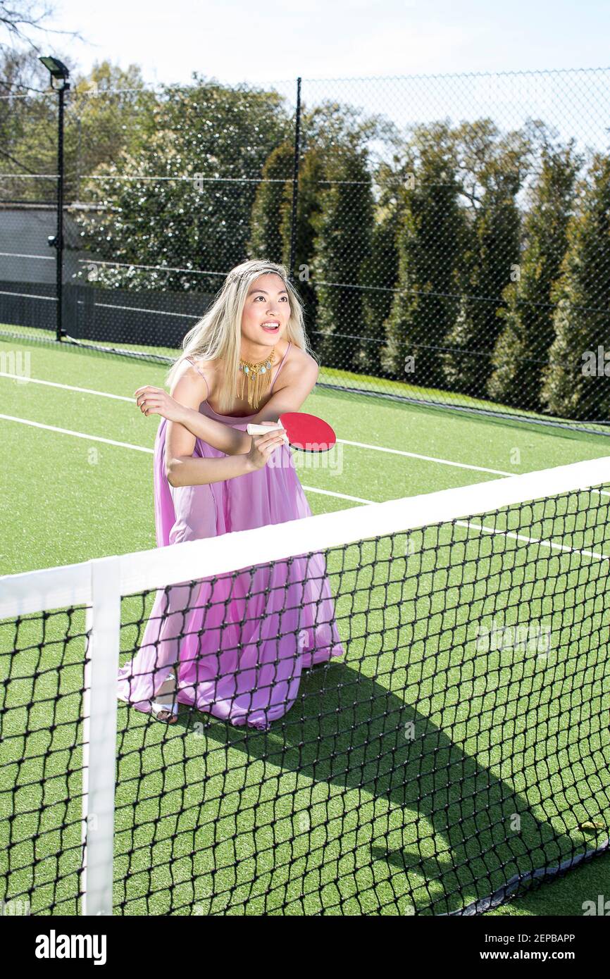 Tennis court fashion story with to models Stock Photo Alamy