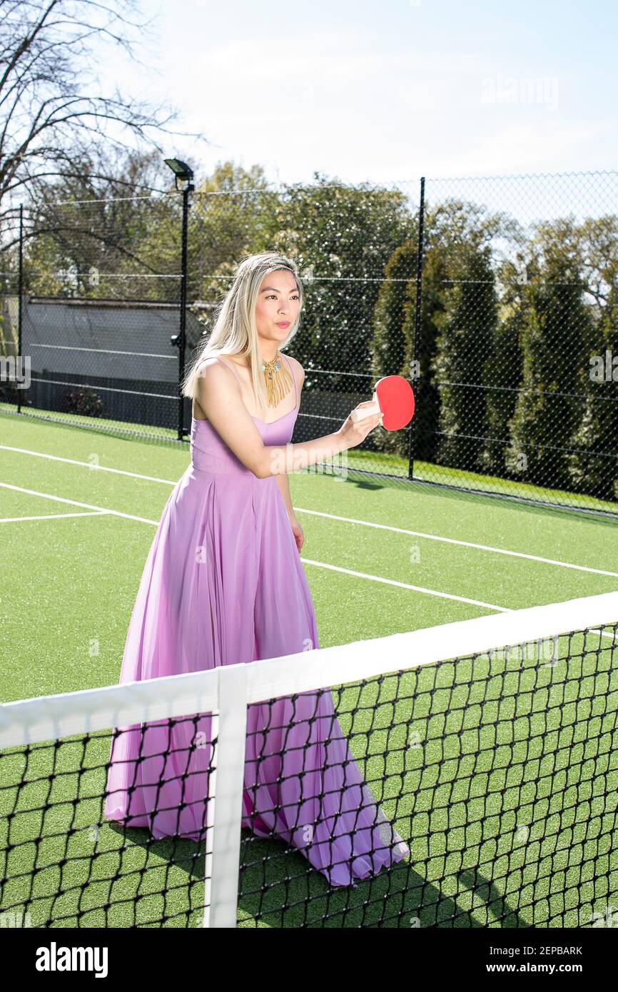 Tennis court fashion story with to models Stock Photo Alamy