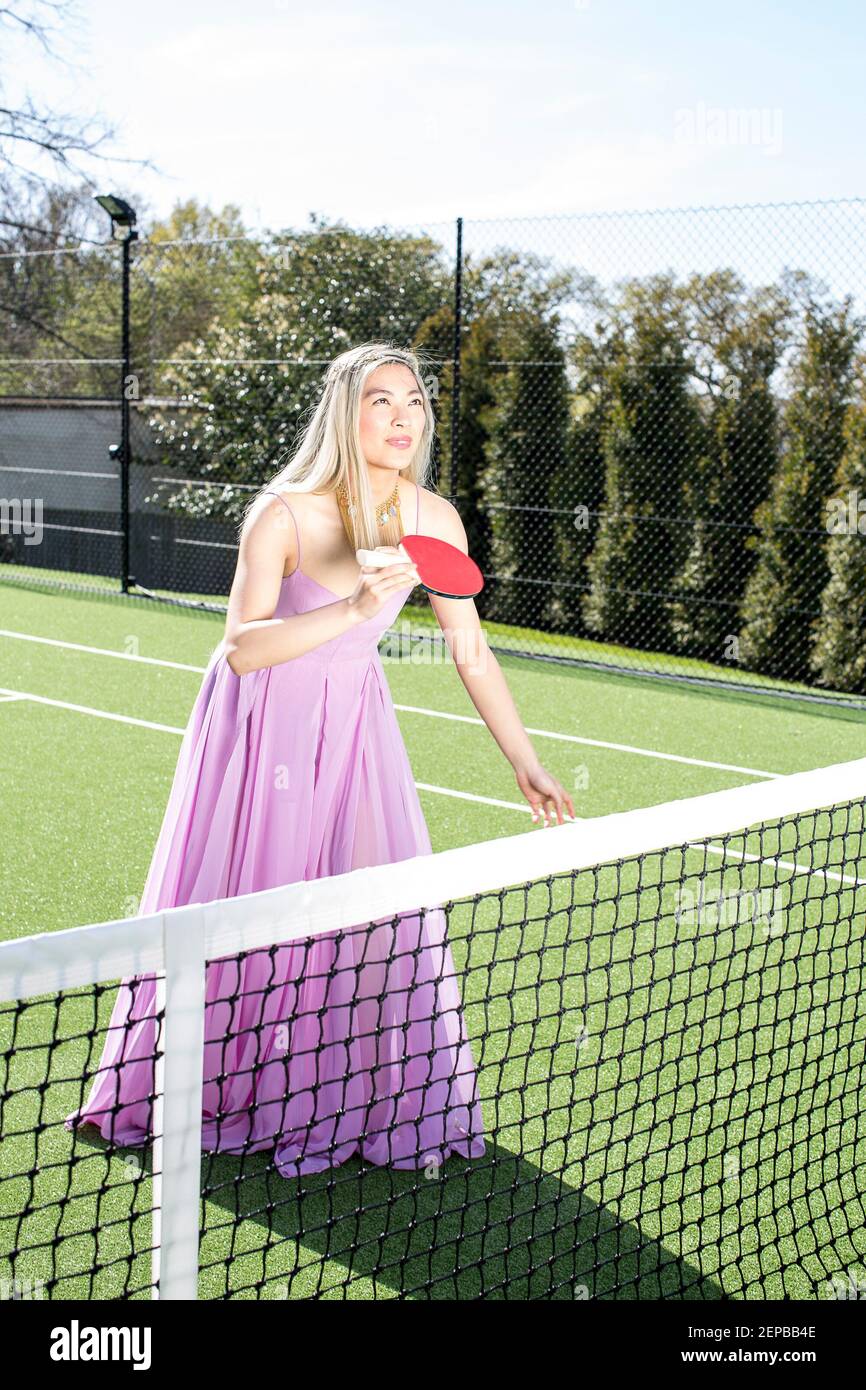 Tennis court fashion story with to models Stock Photo Alamy