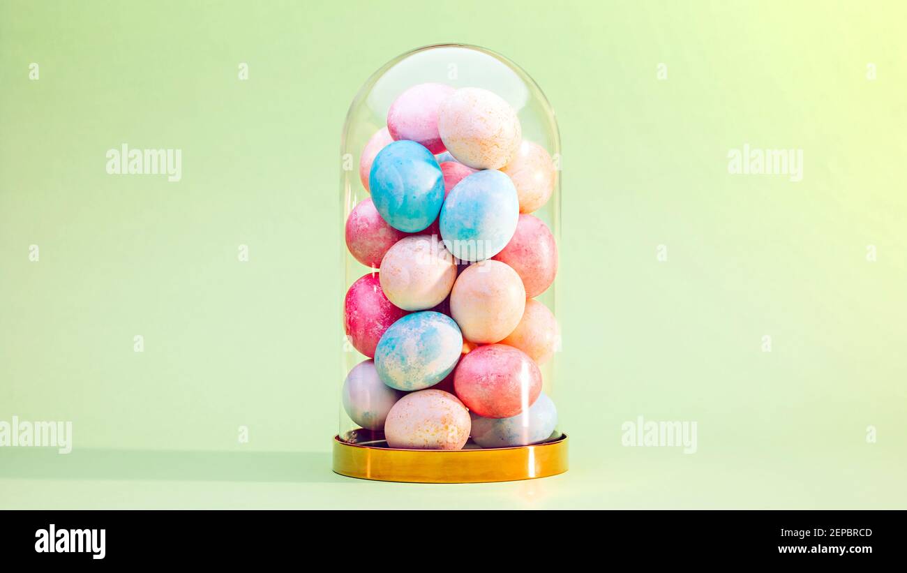 Easter eggs in glass dome Stock Photo Alamy