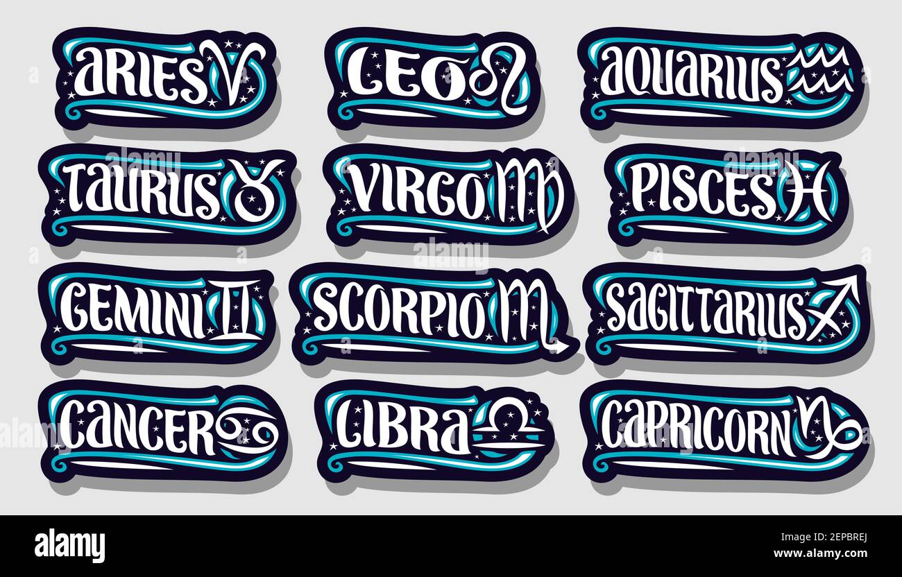 Vector set of Zodiac Signs, collection of 12 cut out Astrology Symbols