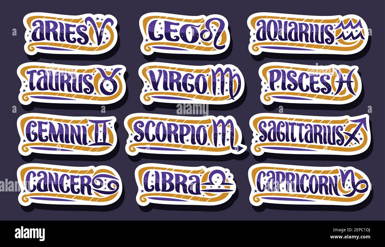 Vector set of Zodiac Signs, collection of 12 cut out Astrology Symbols