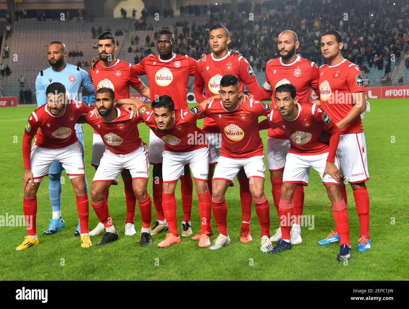 Etloile sportive du sahel line up during the CAF Champions League 2019 - 20  football match between Al-Ahly and Etoile sportive du sahel in Rades.  (Final score: Etoile du Sahel 1 –