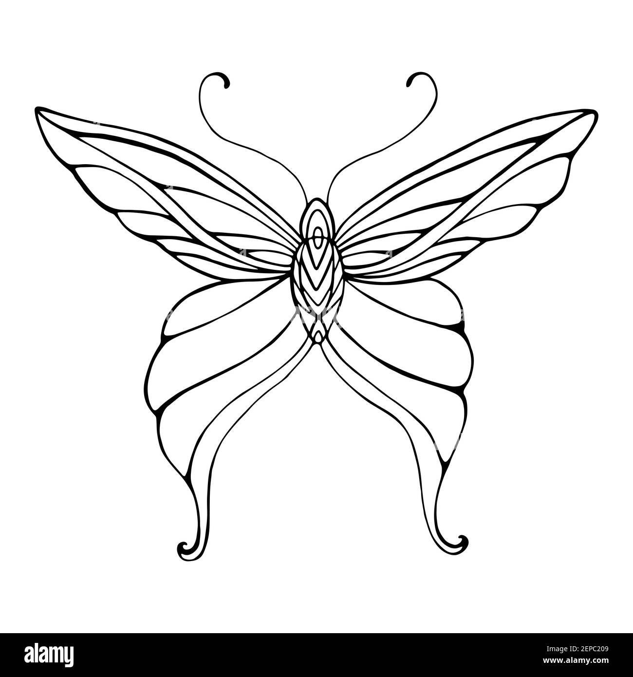 Butterfly graceful decorative coloring page. Fantasy abstract ...
